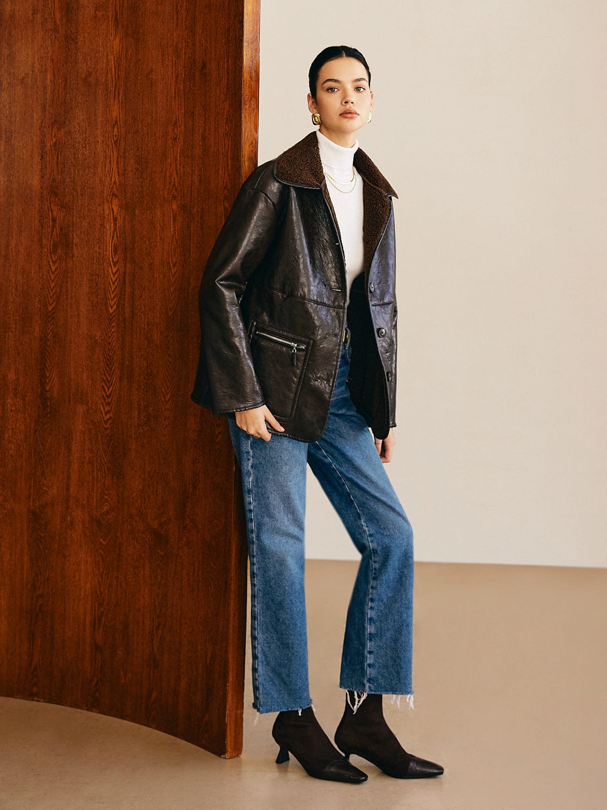 Sofia | Elegante Lederjacke für Damen Schwarz Teddy-Futter 1