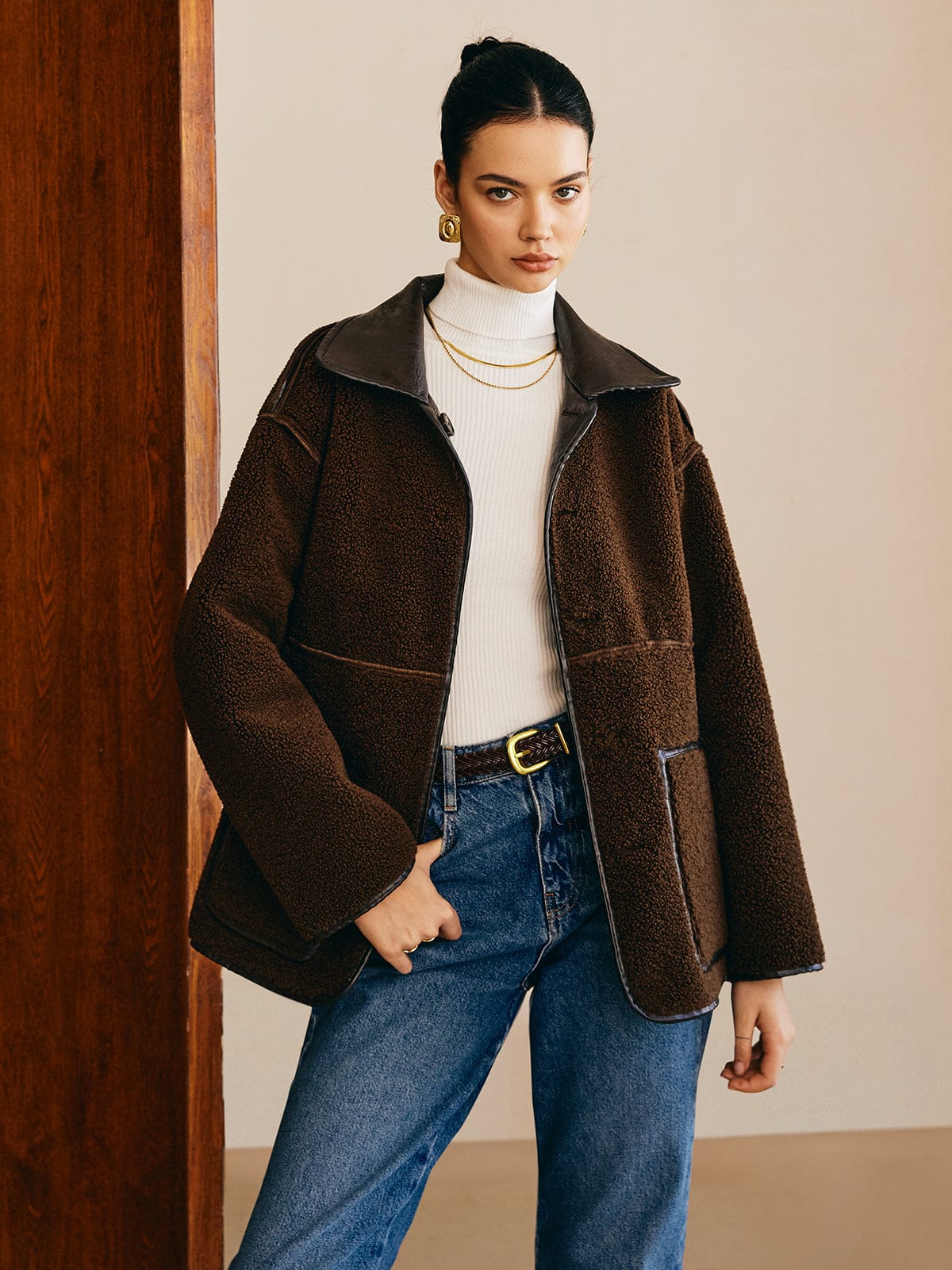 Sofia | Elegante Lederjacke für Damen Schwarz Teddy-Futter 2