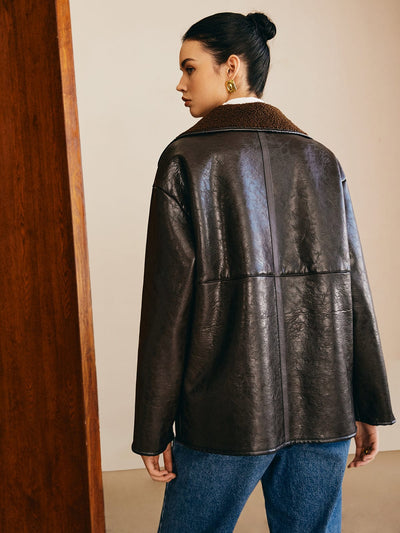 Sofia | Elegante Lederjacke für Damen Schwarz Teddy-Futter 5