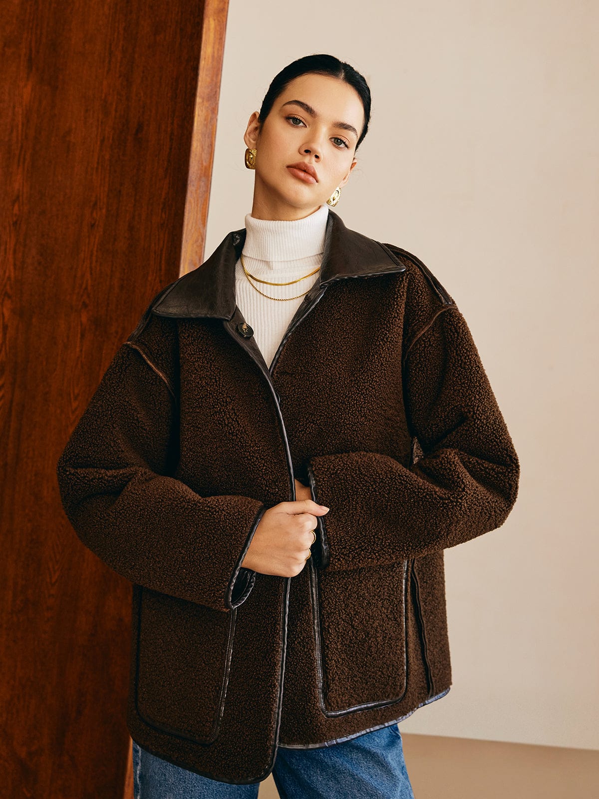 Sofia | Elegante Lederjacke für Damen Schwarz Teddy-Futter 6