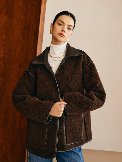 Sofia | Elegante Lederjacke für Damen Schwarz Teddy-Futter 6